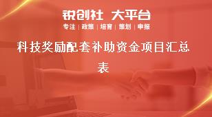 科技獎勵配套補助資金項目匯總表獎補政策